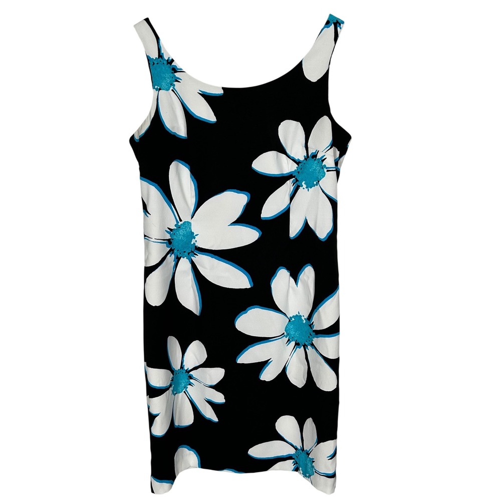 Studio I Black Sleeveless Dress Blue White Flowers Zip Back Women's‎ Size 6